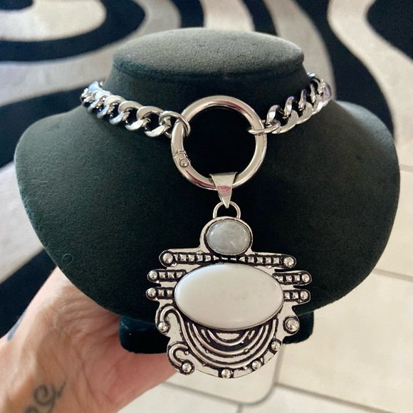 925 Sterling silver overlay crystal quartz & white agate gemstone boho necklace - Picture 8 of 11